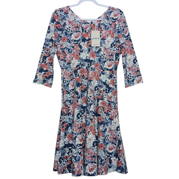 Pact Dresses & Skirts - Pact Fit & Flare Midi Dress Floral Organic Cotton Pockets Size MEDIUM New NWT